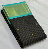 BLACK COLOUR & LITE BLUE BORDER ZARI KOTA SILK SAREE